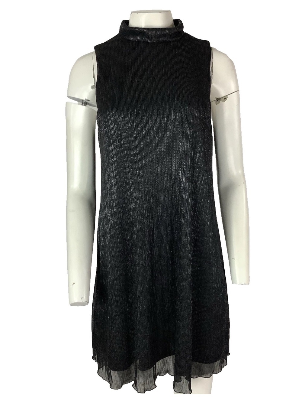 Vintage Y2K Marina Sz 12 Shiny Pleated Chiffon Layered Cocktail Dress Black